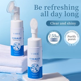 Vshell Vegan Herbal Collagen Facial Cleanser Hyaluronic Acid Infused Deep Cleansing Moisturizing Foam Vitamin C Infused Face