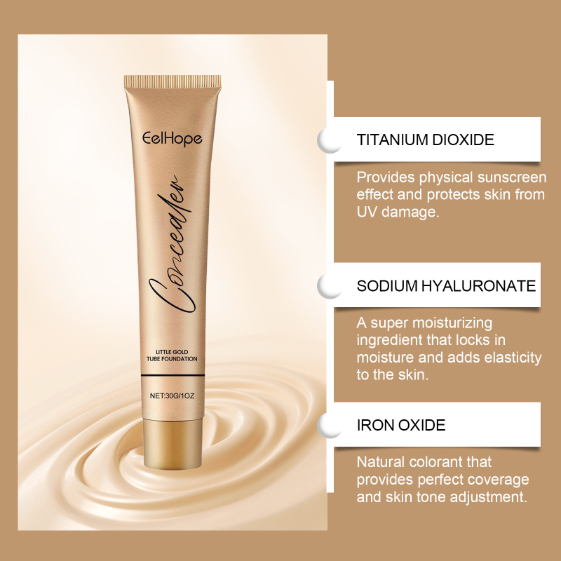 Eelhope Natural Lightweight Gold Tube Moisturizing Skin Concealer Long-Lasting Cream Foundation Mineral for Face Whitening
