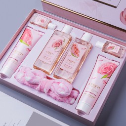 OEM Luxury 7-Pcs Spa Basket with Rose Scent Bath Birthday  Box for Girls for Women's Body Hair Care for Children