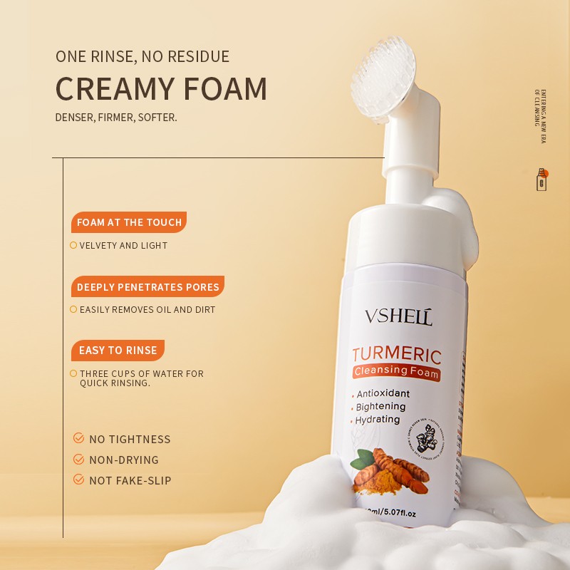 Vshell  Herbal Turmeric Facial Cleanser Deep Cleansing Moisturizing Foam for Oily Skin & Firming Oil for Dry Skin Acne  Care
