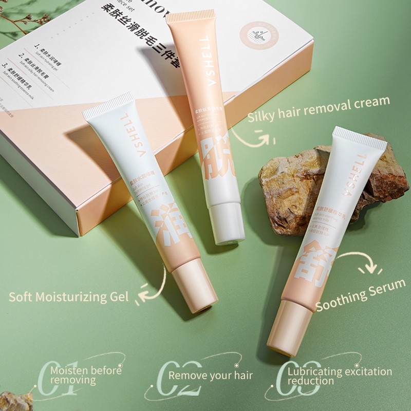 Wholesale Custom 3-Piece Set Gentle Painless Permanent Hair Removal Cream for Whole Body for Men and Women's Face