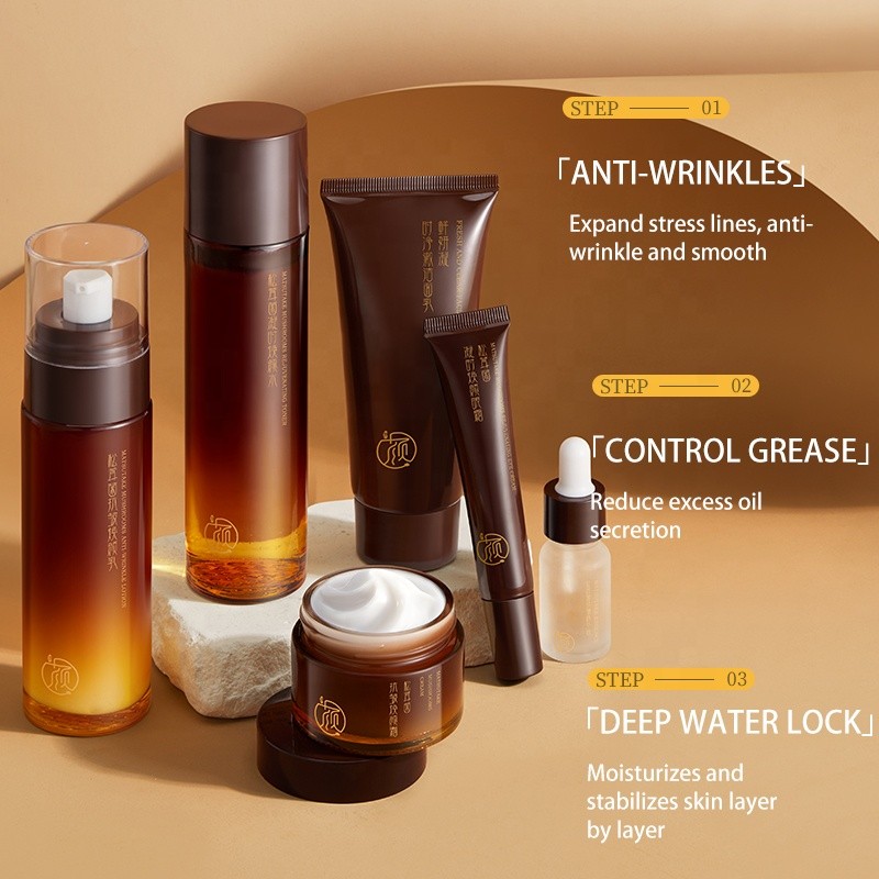 P-YSW Matsutake Mushroom Anti Wrinkle Skincare Set Lightweight Highly Moisturizing Nourishing 7 Pcs Firming Facial Skin Care Kit