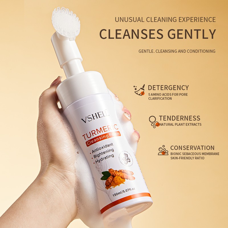 Vshell  Herbal Turmeric Facial Cleanser Deep Cleansing Moisturizing Foam for Oily Skin & Firming Oil for Dry Skin Acne  Care