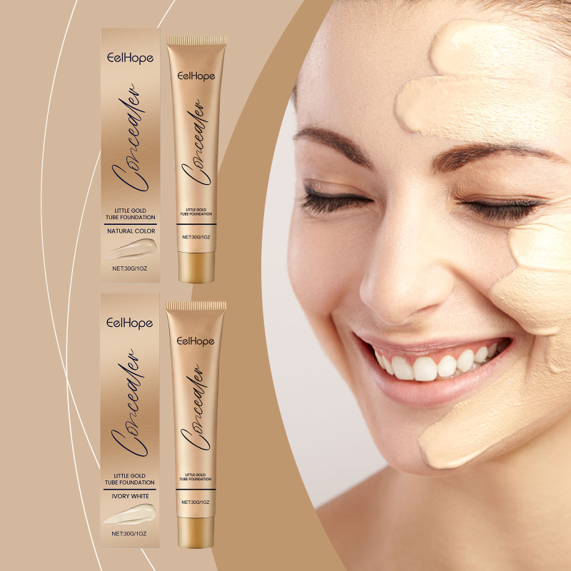 Eelhope Natural Lightweight Gold Tube Moisturizing Skin Concealer Long-Lasting Cream Foundation Mineral for Face Whitening