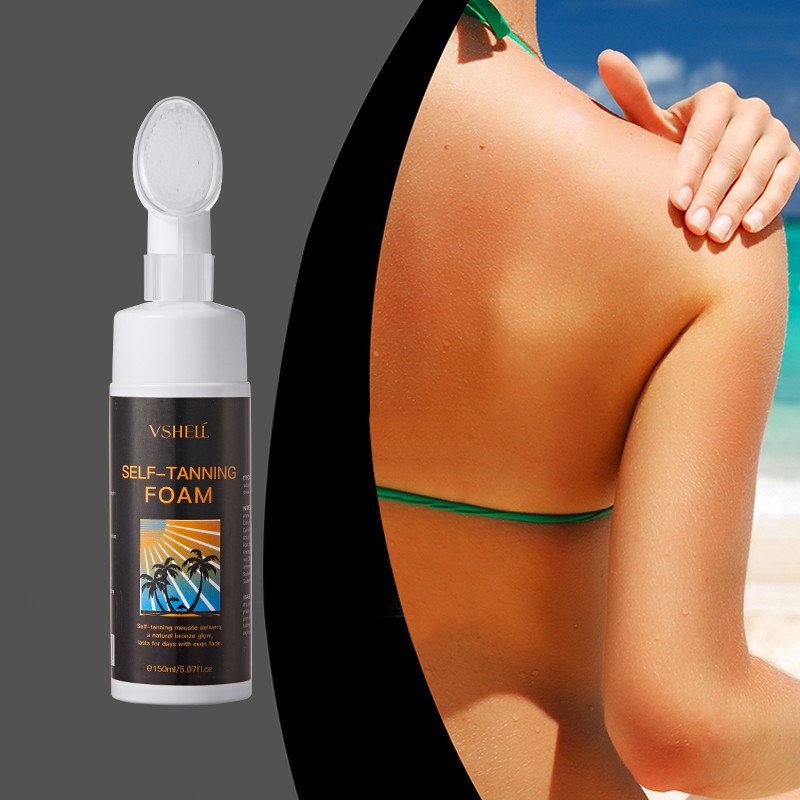Vshell Vegan Summer Self-Tanning Mousse Wheat Color Bronze Skin Tone Tanning Cream with Moisturizing Hydrating Properties
