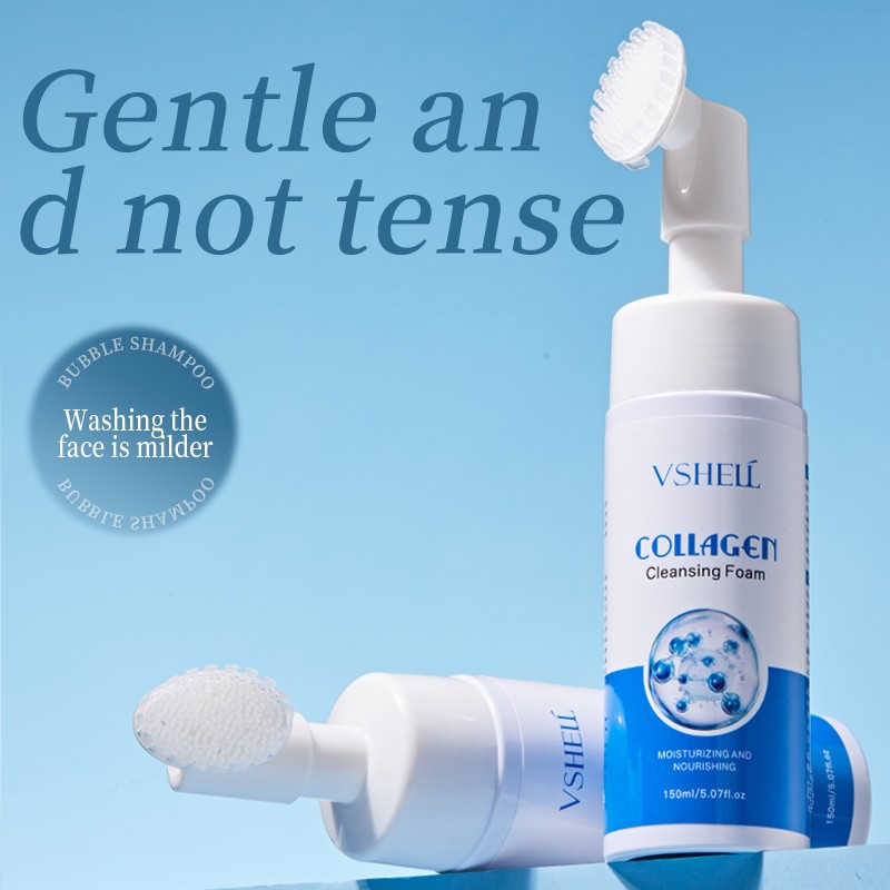 Vshell Vegan Herbal Collagen Facial Cleanser Hyaluronic Acid Infused Deep Cleansing Moisturizing Foam Vitamin C Infused Face