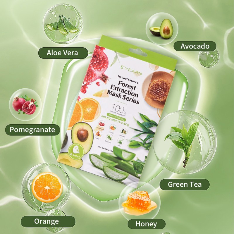 Forest Series Face Mask 6 Pcs in Box Korean Ingredient Fruit Mask Sheet in Stock Organic Natural Gentle Moisturizing Facial Mask