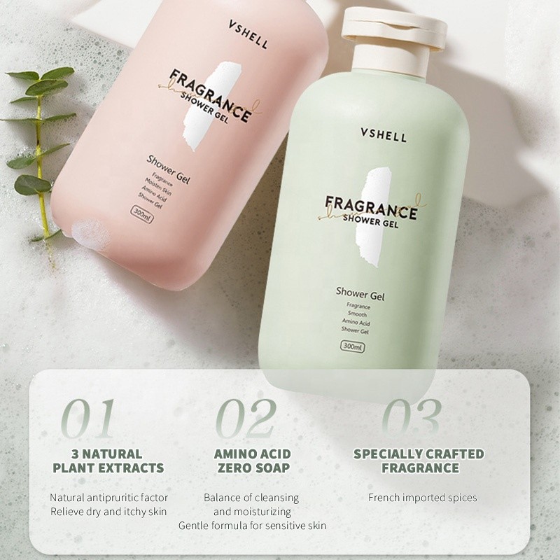 OEM Herbal Amino Acid Body Wash 300ml/10.14 Fl Oz Soap-Free Shower Gel Mild Fragrance Hydrated Nourished Skincare Liquid Bubbles