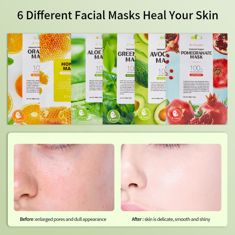 Forest Series Face Mask 6 Pcs in Box Korean Ingredient Fruit Mask Sheet in Stock Organic Natural Gentle Moisturizing Facial Mask