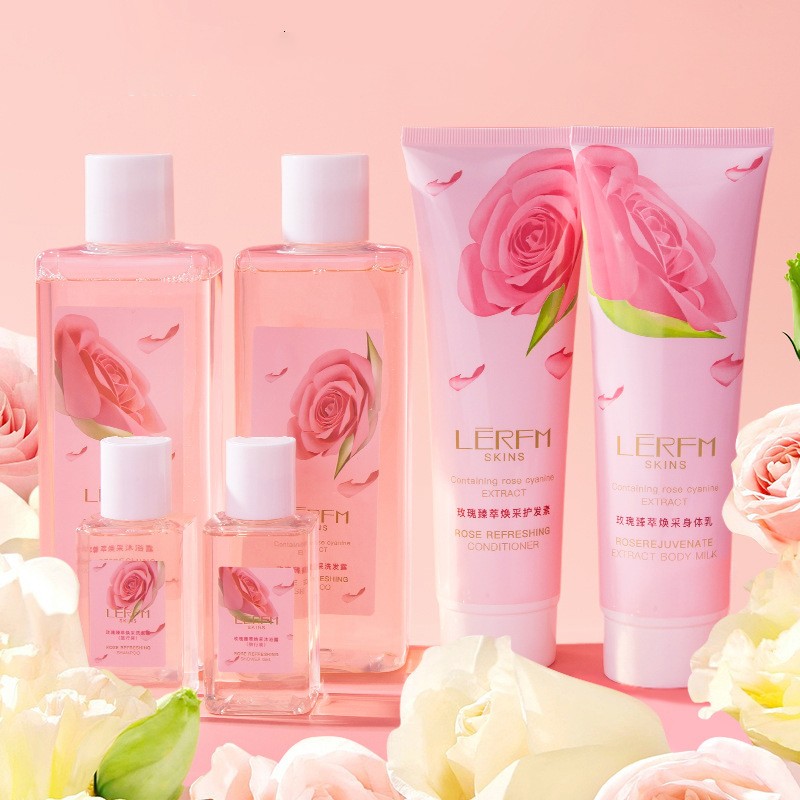 OEM Luxury 7-Pcs Spa Basket with Rose Scent Bath Birthday  Box for Girls for Women's Body Hair Care for Children