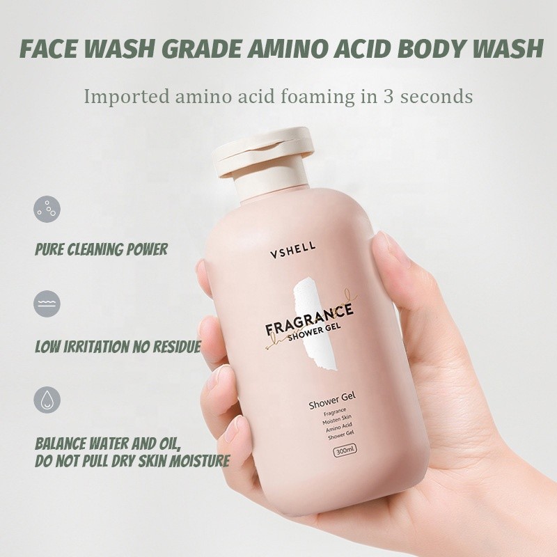 OEM Herbal Amino Acid Body Wash 300ml/10.14 Fl Oz Soap-Free Shower Gel Mild Fragrance Hydrated Nourished Skincare Liquid Bubbles
