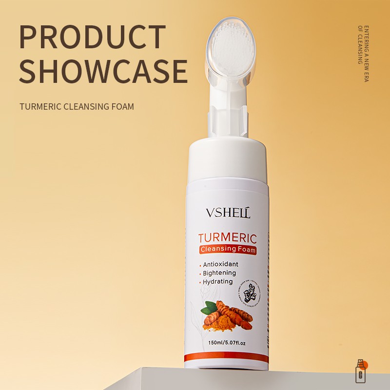 Vshell  Herbal Turmeric Facial Cleanser Deep Cleansing Moisturizing Foam for Oily Skin & Firming Oil for Dry Skin Acne  Care