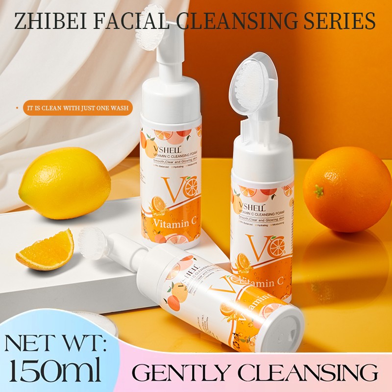 Vshell Vegan Herbal Vitamin C Facial Cleanser Hyaluronic Acid Infused Deep Cleansing Moisturizing Foam for Pore Cleaner Face