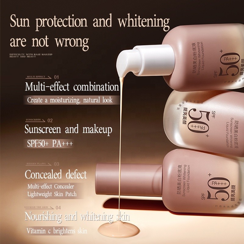 OEM Whitening Sunscreen Foundation Liquid SFP50+ 30g Brightening Hydrating Sun Protection Long-Lasting Makeup Base Tinted Cream