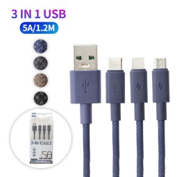 Data Cable Factory - 3 in 1 Multi Function Nylon Braided Cable