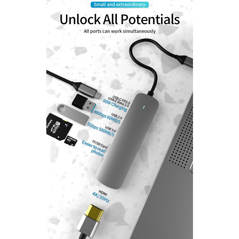 USB Hub Manufacturer - OEM 6 in 1 Usb Type c Hub