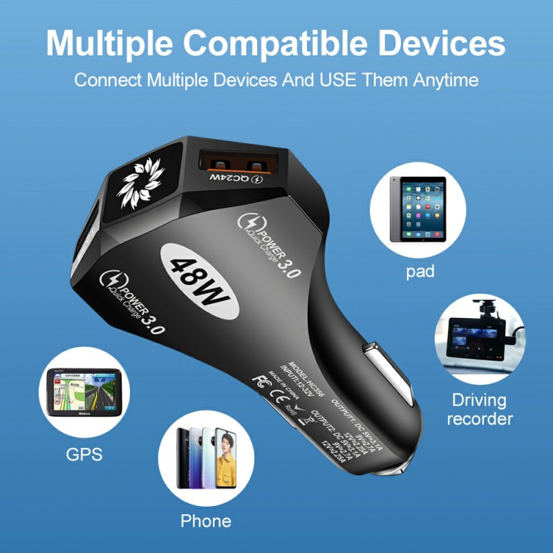 Car Charger Factory - 48W QC3.0 Fast Charging Dual Port Charger