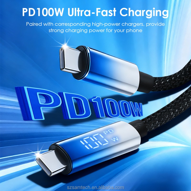 USB C Cable Factory - 100W 5A Fast Charging LED Display Cable