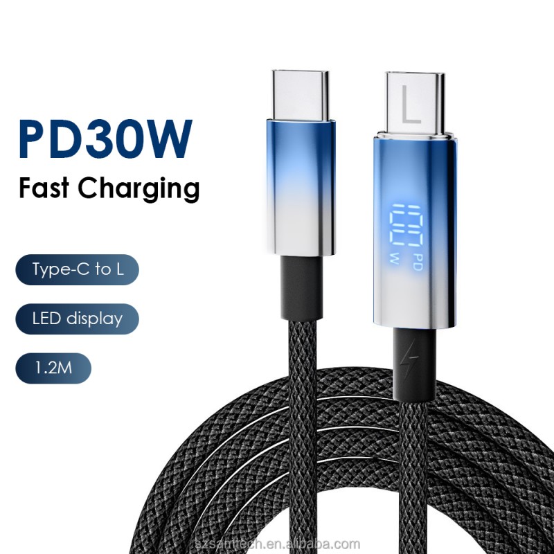 USB Cable Factory - USB C to L LED Display 30W Fast Charging