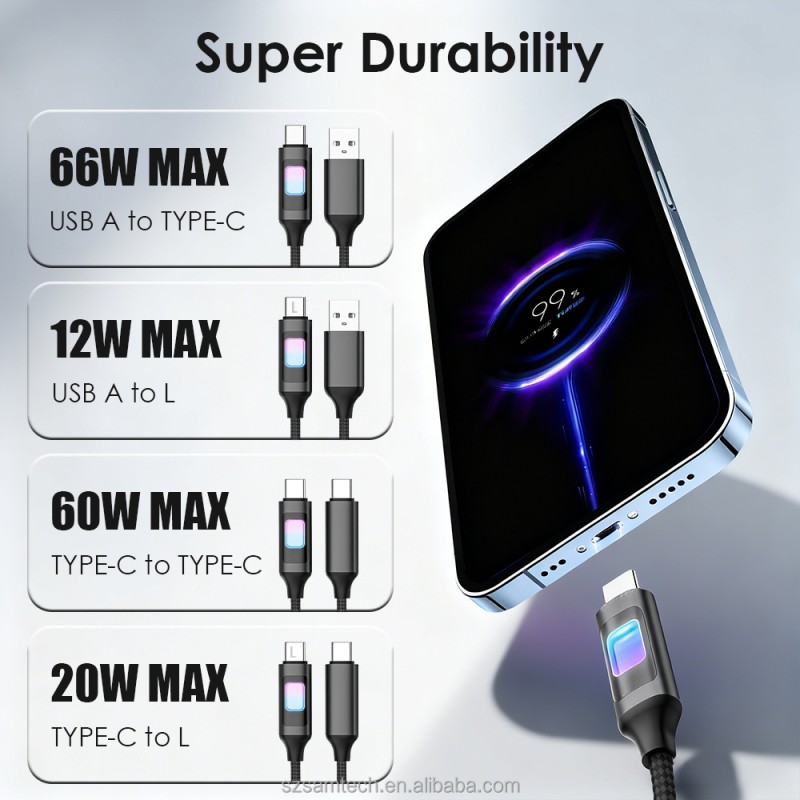 USB Cable Factory - 60W RGB Light Up Fast Charging Cable