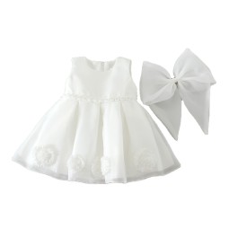 Baby Girls Dress Manufacturer - White Embroidered Satin