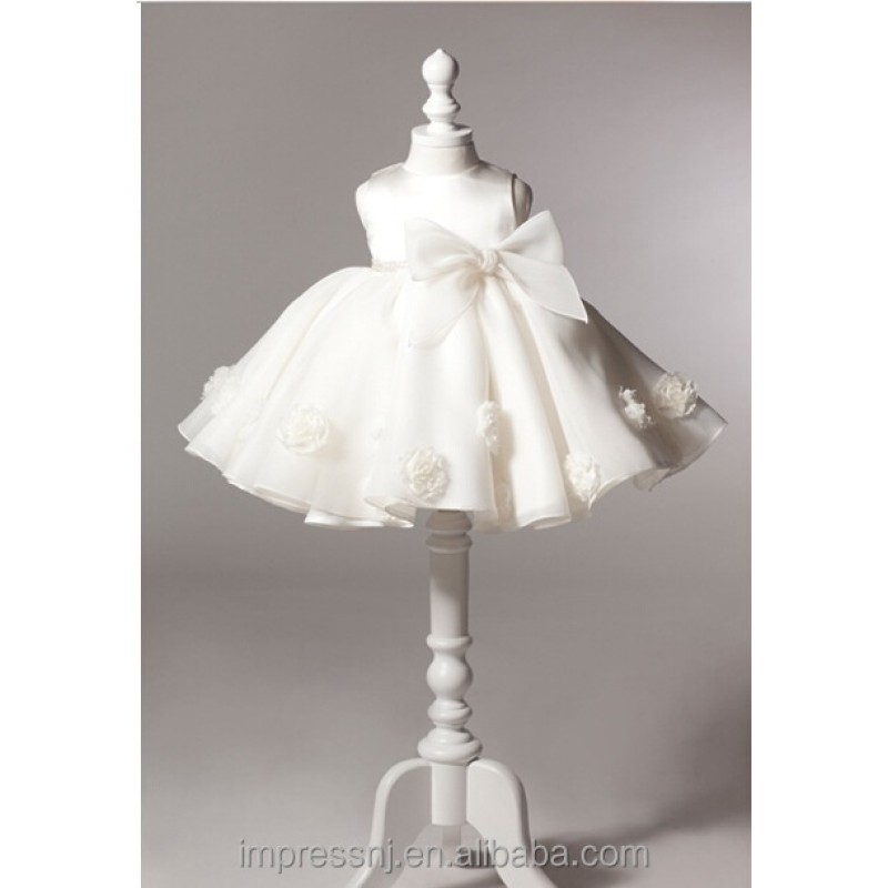 Baby Girls Dress Manufacturer - White Embroidered Satin