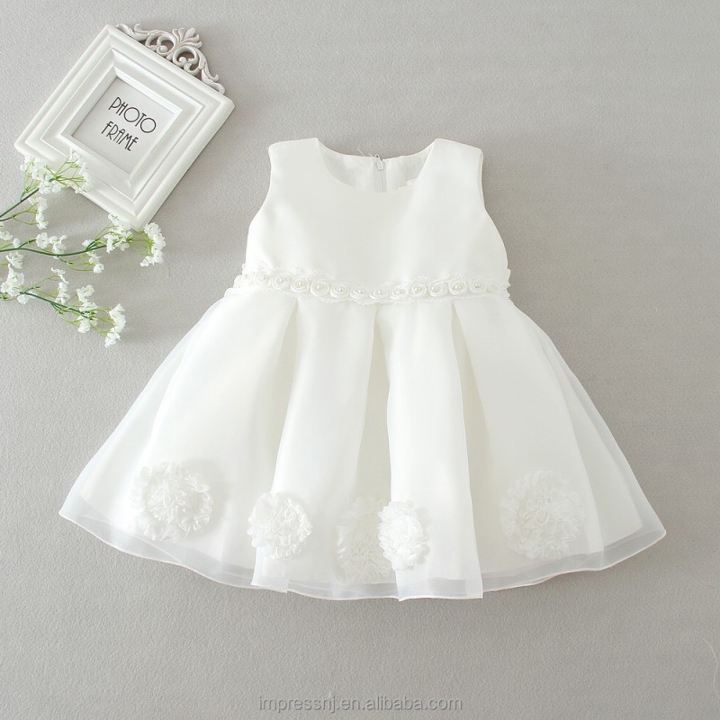 Baby Girls Dress Manufacturer - White Embroidered Satin