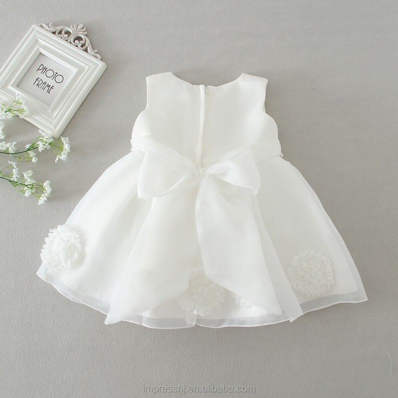 Baby Girls Dress Manufacturer - White Embroidered Satin