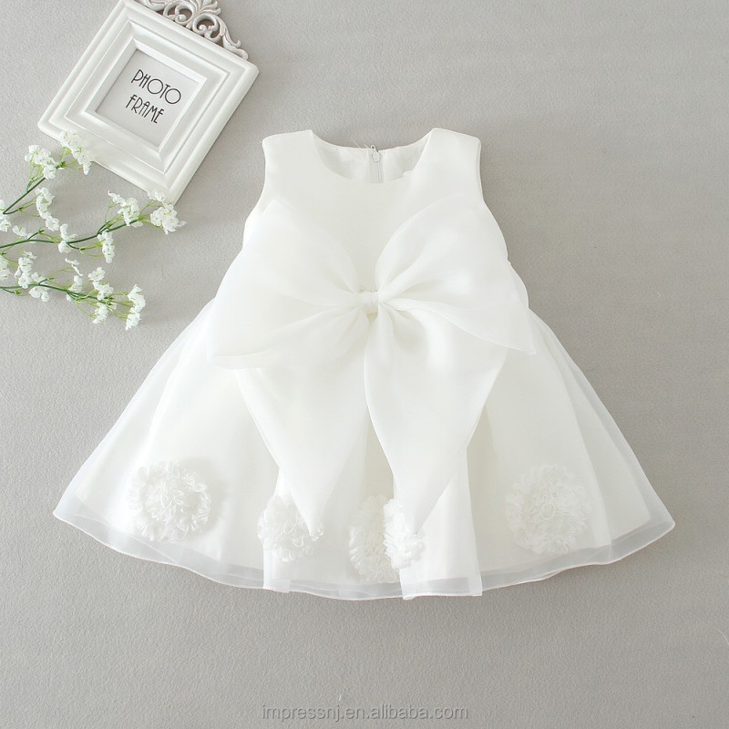 Baby Girls Dress Manufacturer - White Embroidered Satin