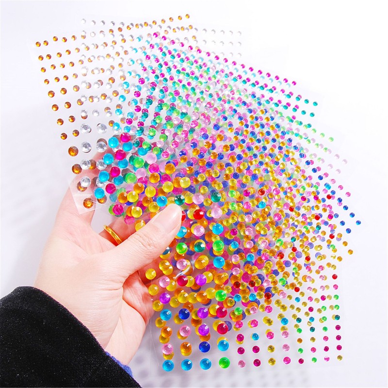 3 Sizes Single Grain Stickers Clear Crystal Self Adhesive Rhinestone for DIY Face Art Decoration Festival White ACRYL 12 Colors