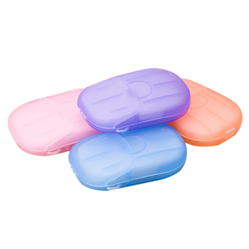 20pcs Outdoor Travel Size Chemical Soap Scented Slice Sheets Paper Hand Bath Clean Wash Care with Case for Camping Hiking