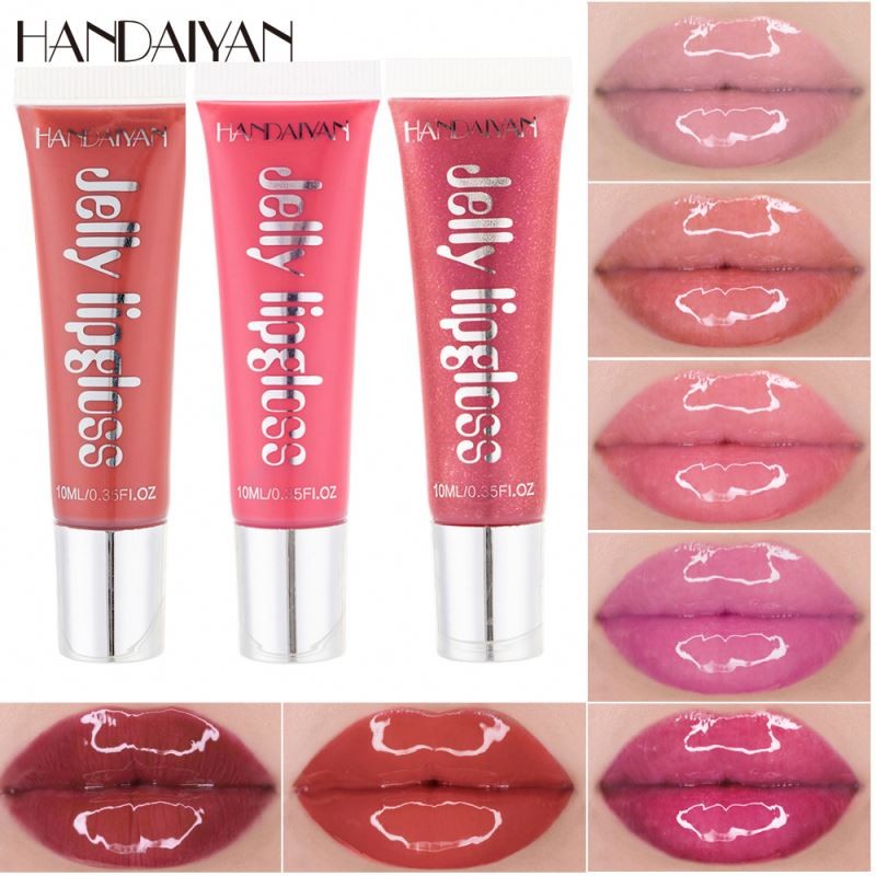 HANDAIYAN Moisturizer Natural Jelly Lip Gloss Plumping Lipgloss Glass Lip Plumper Makeup Waterproof Lipstick Cosmetics 12 Colors