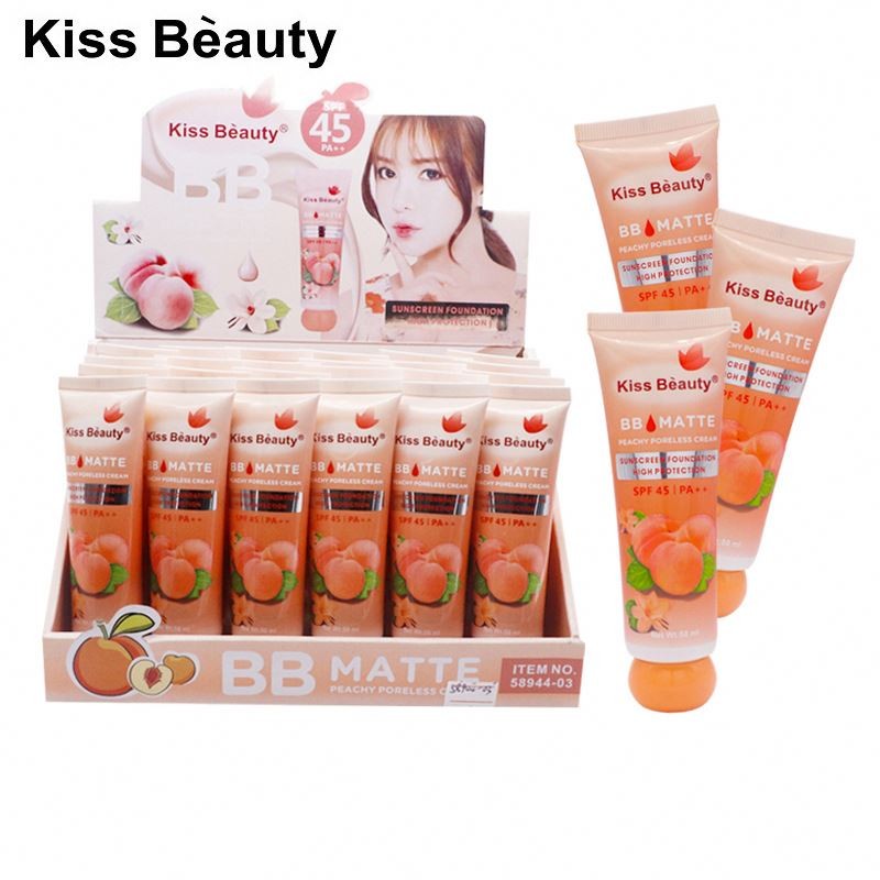 KISS BEAUTY BB Peach Liquid Foundation Natural Concealer Moisturize Nude Makeup Waterproof Long Lasting Liquid Foundation Cream