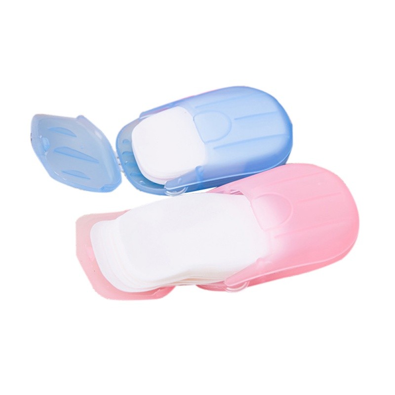 20pcs Outdoor Travel Size Chemical Soap Scented Slice Sheets Paper Hand Bath Clean Wash Care with Case for Camping Hiking