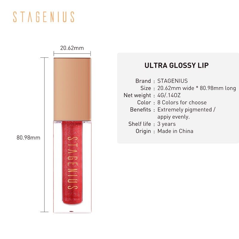 Stagenius Top Sale Waterproof  Lipgloss Makeups Glitter Plumper Vegan Lip Gloss