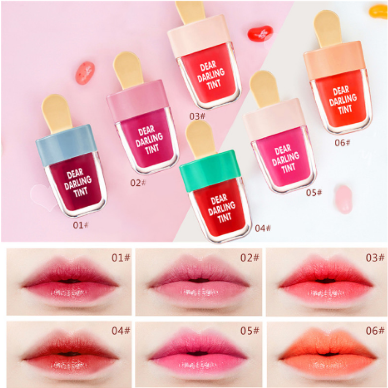 6 Candy Colors Super Ice Cream Lip Gloss Waterproof Long Lasting Makeup Liquid Lipstick Sweet Red Lip Tint Sweet LipGloss