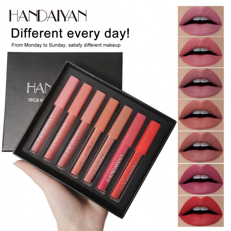 HANDAIYAN 7pcs/set Weekly Lip Gloss Matte Sexy Non-stick Lip Gloss Gift Box Long Lasting Moisturizer Liquid Lipstick
