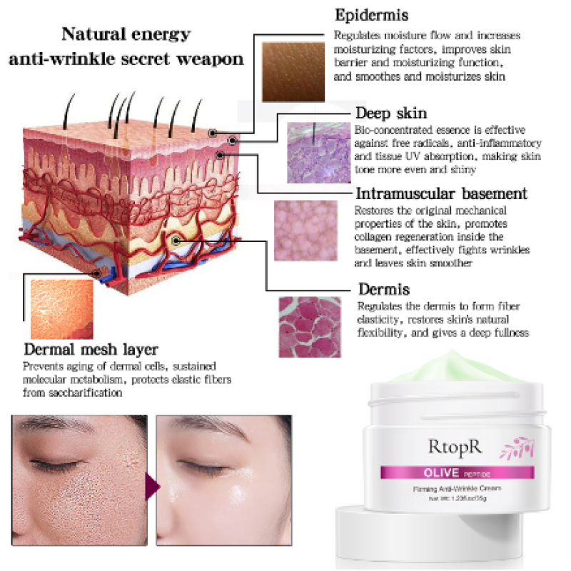 Olive Peptide Firming Anti-Wrinkle Cream Reduce Face Fine Lines Tighten Pores Whitening Oil Control Acne Hydrating Skin Product