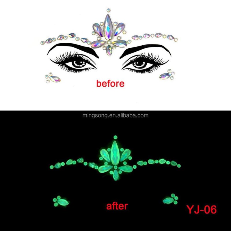 Hot Sales 15 Styles Glow in Dark Face Stickers Jewels Gem Luminous Face Chest Sticker Diamond Sticker