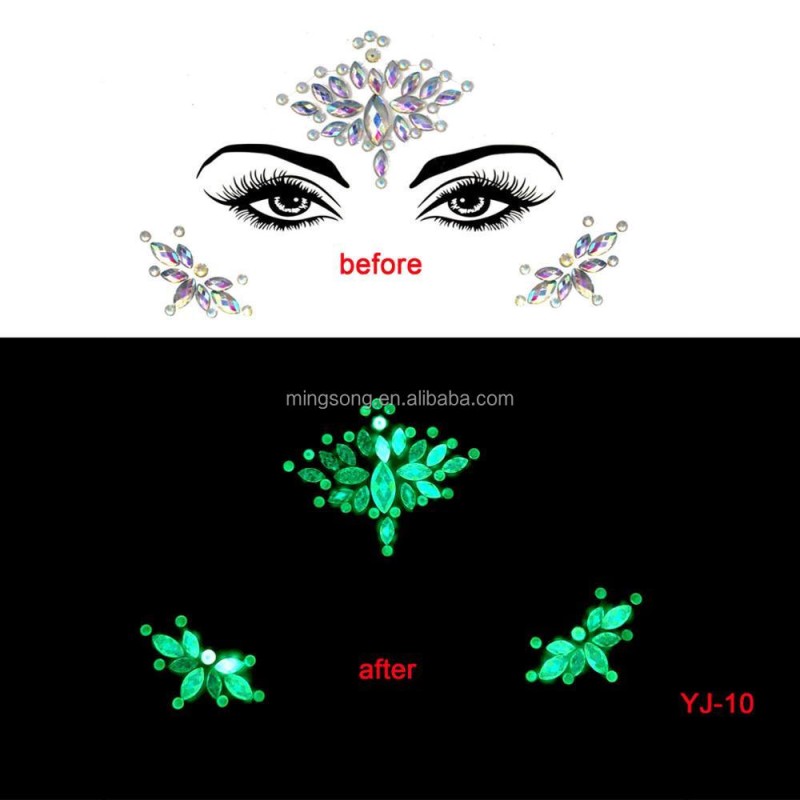 Hot Sales 15 Styles Glow in Dark Face Stickers Jewels Gem Luminous Face Chest Sticker Diamond Sticker