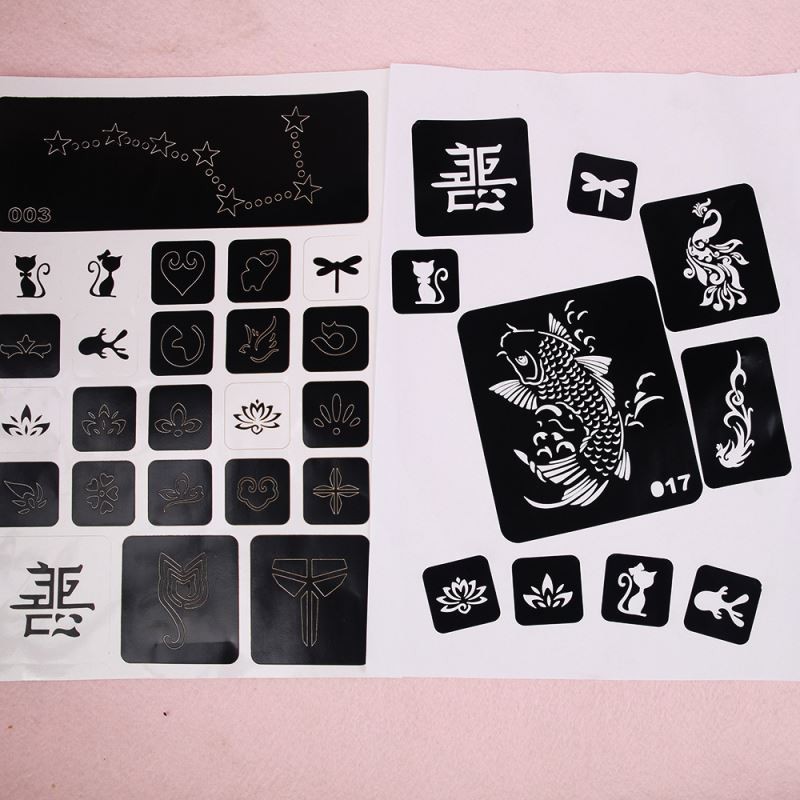 Small Flower Butterfly HH Temporary Henna Tattoo Stencil Airbrush Glitter Drawing Template for Women and Kids