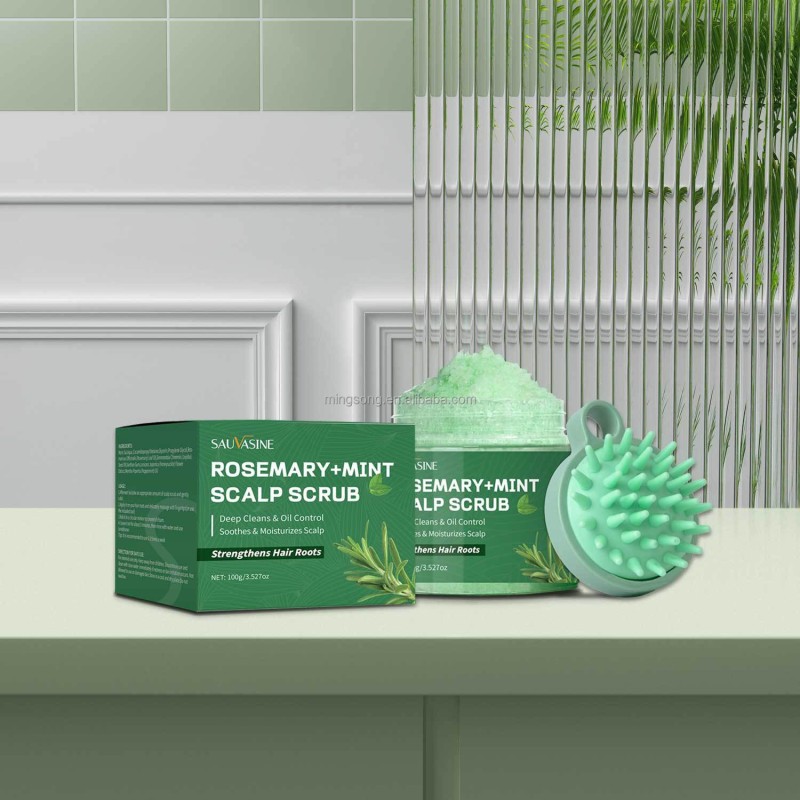 SAUVASINE Deep Cleansing Refreshing Oil Control Strengthen Hair Roots Natural Rosemary Mint Scalp Scrub Kit With Comb