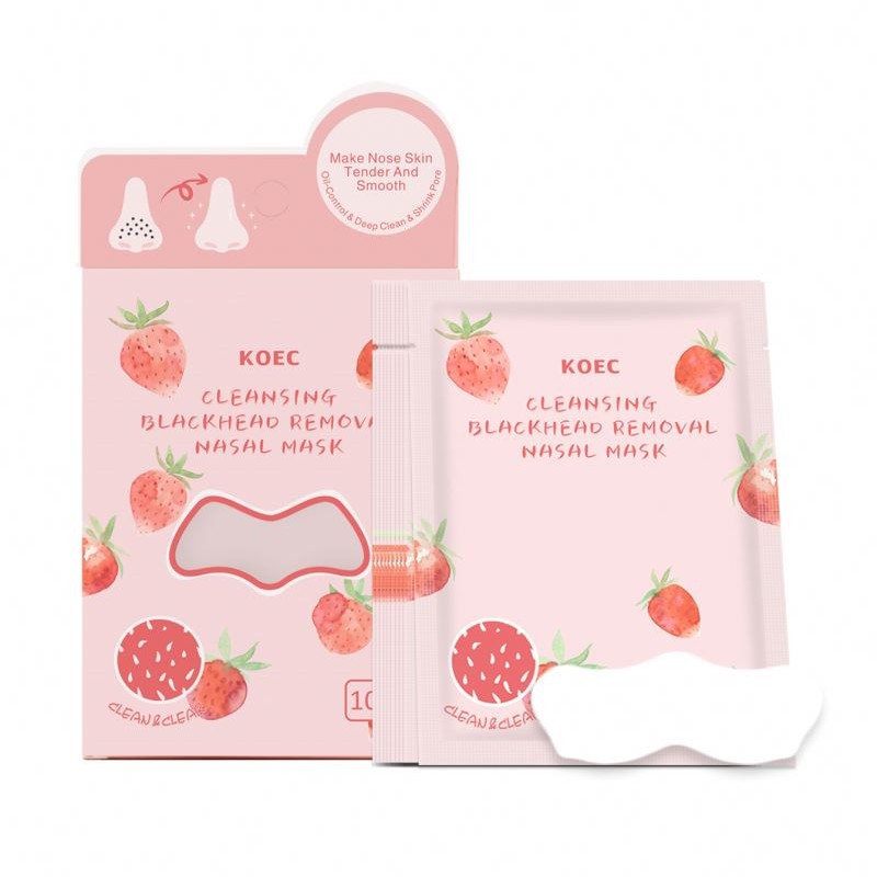 KOEC 10PCS Strawberry Fructic Acid Pore Cleansing Nose Strips Privated Label Blackhead Remover Nose Mask Main Glycerin