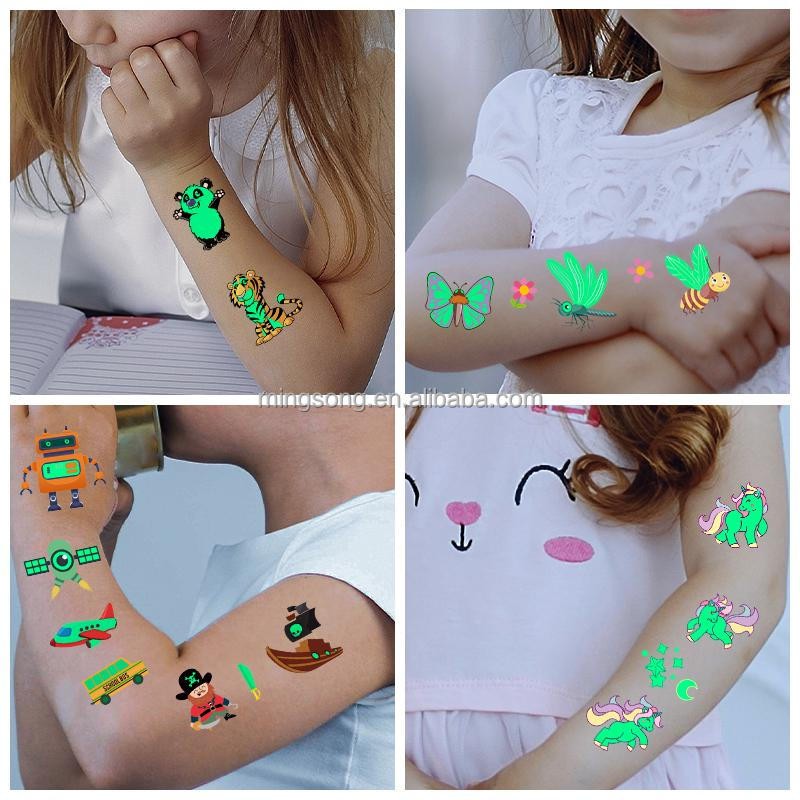 Hot Selling Custom Temporary Waterproof Luminous Tattoo for Kids Glow in Dark Body Arms Tattoo Sticker