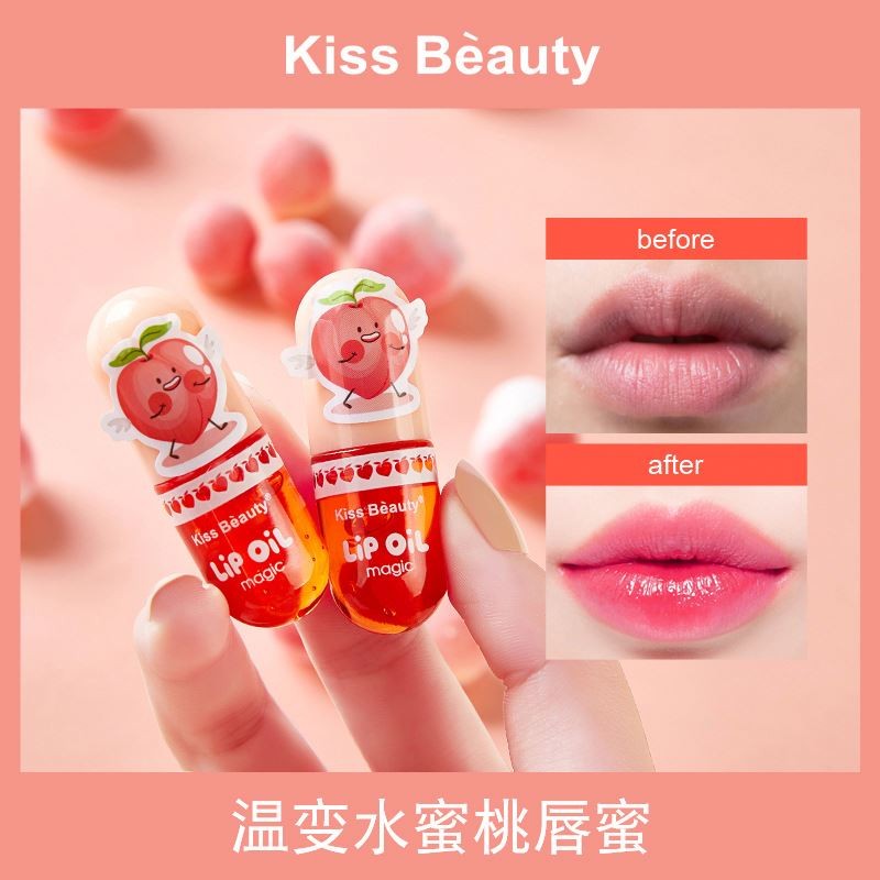 Dropshipping Peach Lip Glaze Temperature Change Capsule Lip Gloss Cream Non-Stick Cup Moisturizing Nourishing Waterproof Feature