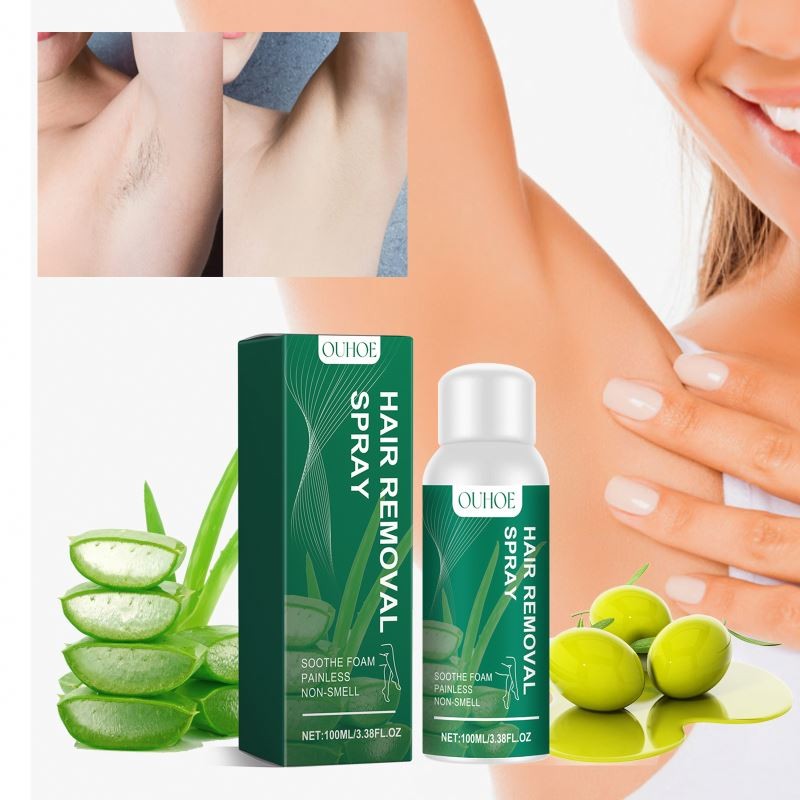 OUHOE 100ml Best Effective Stop Hair Growth Foam Herbal Aloe Vera Permanent Hair Removal Spray for Men Women