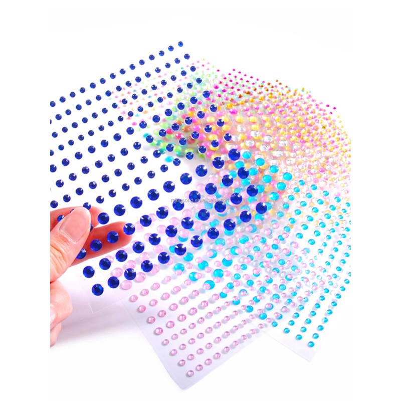 3 Sizes Single Grain Stickers Clear Crystal Self Adhesive Rhinestone for DIY Face Art Decoration Festival White ACRYL 12 Colors