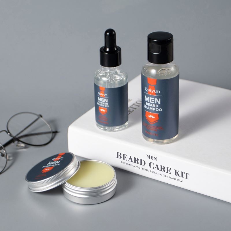 QUIYUM 3 Pieces Beard Wash Shampoo Growth Oil Care Balm Beard Kit Man