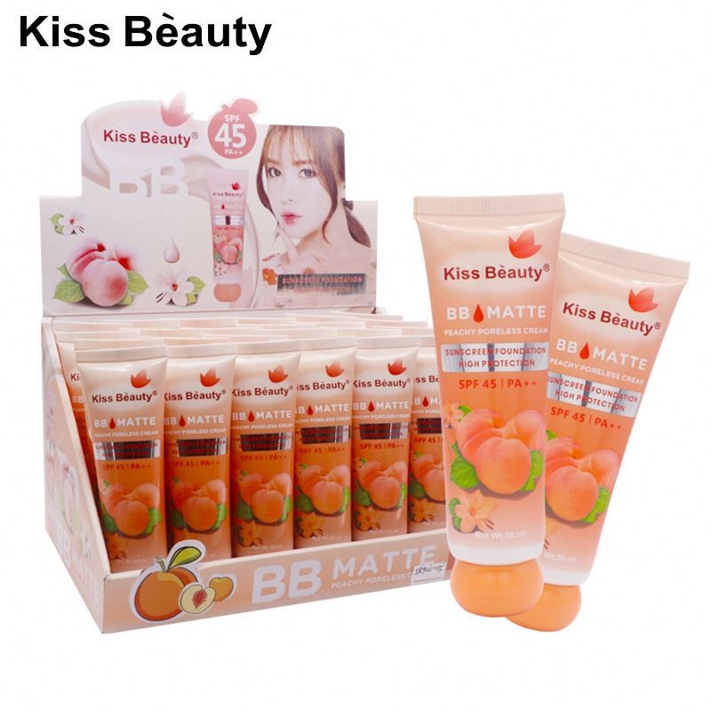 KISS BEAUTY BB Peach Liquid Foundation Natural Concealer Moisturize Nude Makeup Waterproof Long Lasting Liquid Foundation Cream
