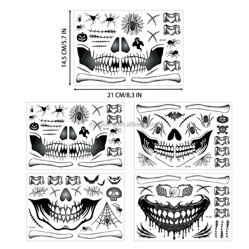 Latest Styles Scary Waterproof Black Temporary Body Makeup  Sticker Halloween Face Tattoo